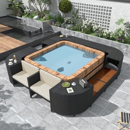 Harper & Bright Designs Spa Surround Spa Frame Quadrilateral Outdoor Rattan Sectional Sofa Set with Mini Sofa