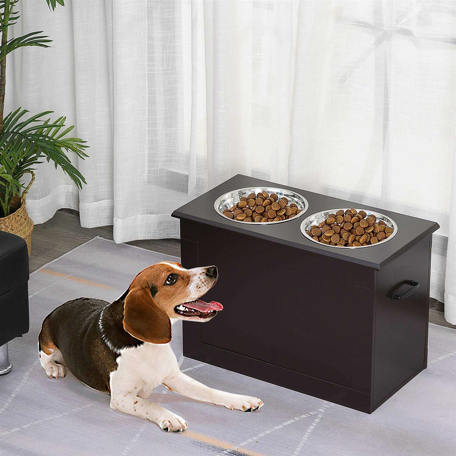 PawHut Raised Pet Feeding Storage Station with 2 Stainless Steel Bowls Base for Large Dogs and Other Large Pets - Pet Supplies online store