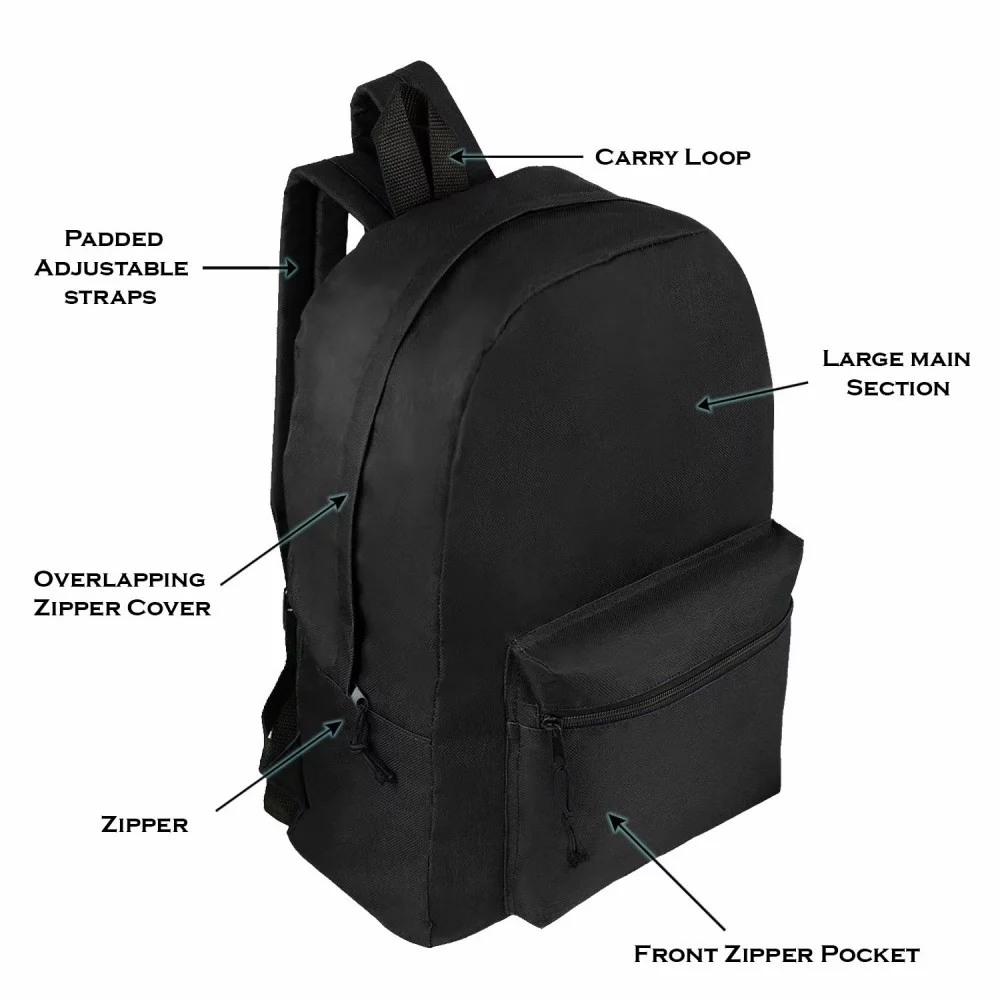 24 Pack - 17 Inch Basic Bulk Backpacks in Assorted Colors - Wholesale Case Pack of Bookbags