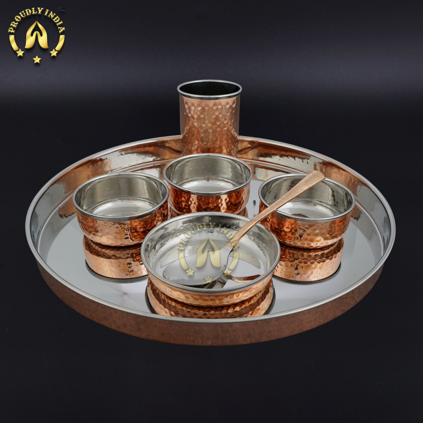 ProudlyIndia Copper Thali Set, Dinner Set, Royal Thali Dinning,Copper Plate Set,Thamba Dinnerware, Luxury Dining Set, Luxury Dinnerware