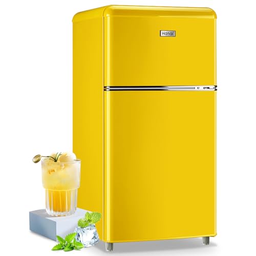 WANAI Compact Refrigerator 3.2 Cu.Ft Classic Retro Refrigerator 2 Door Mini Refrigerator Adjustable Remove Glass Shelves Refrigerator Suitable for