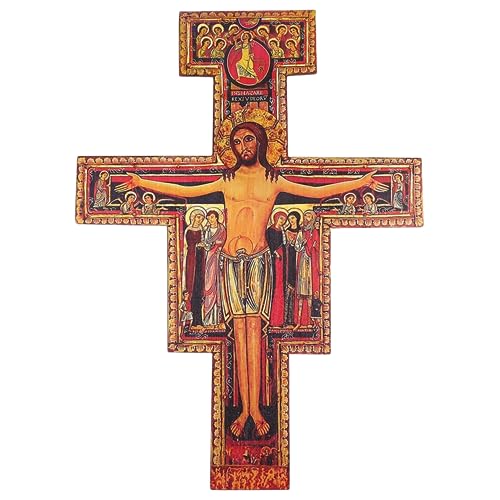 Needzo Large San Damiano Wall Crucifix, Catholic Church Cross Decor, 36 Inches