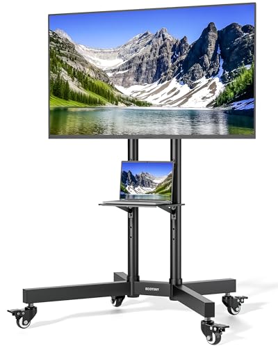 Heavy-Duty Rolling TV Stand for 32–85" Screens — Supports 187 lbs (154 lbs TV + 33 lbs Shelf), Stable Mobile TV Cart with Shelf & Locking Wheels