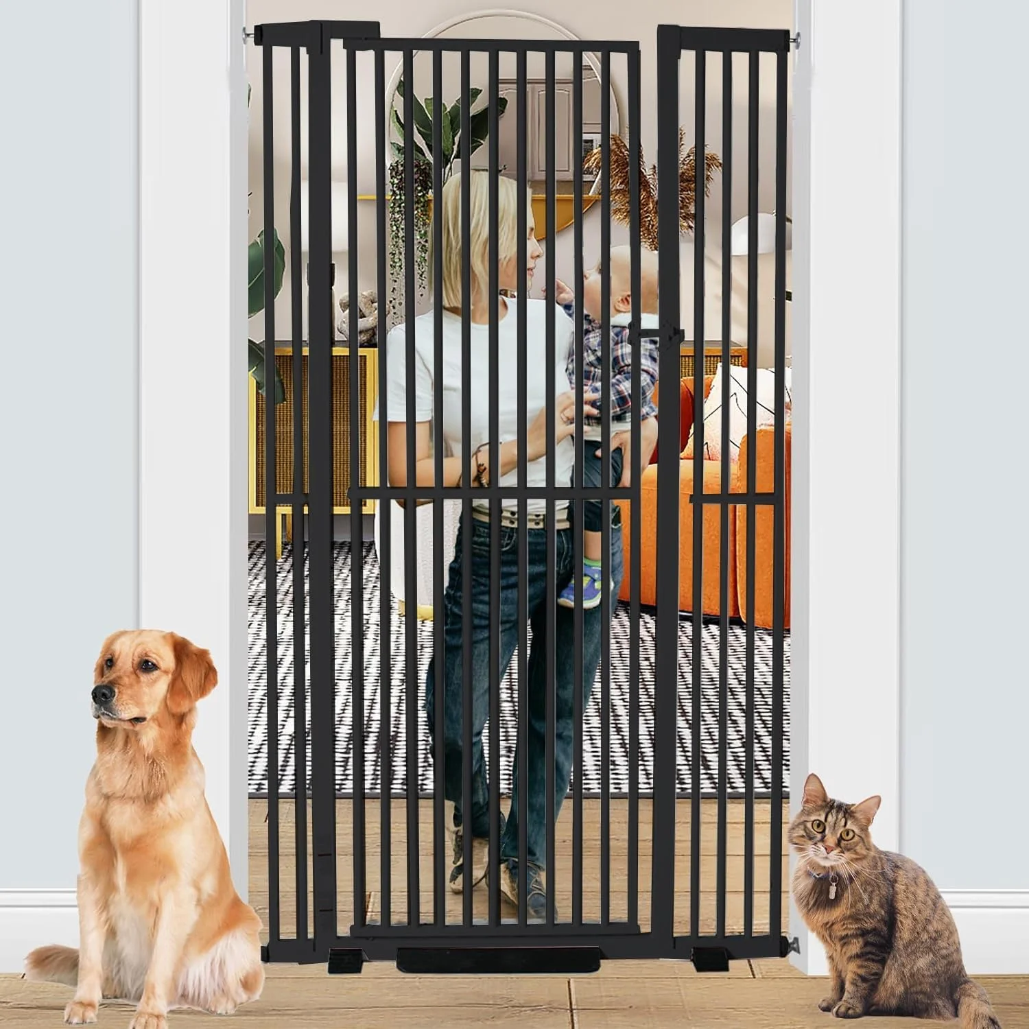 71 Inch Extra Tall Cat Pet Gate Baby Gate Adjustable 29.13" and 45.63" Wide Pressure Mounted Walk Through Swing Safety Pet Gates Child Gate for