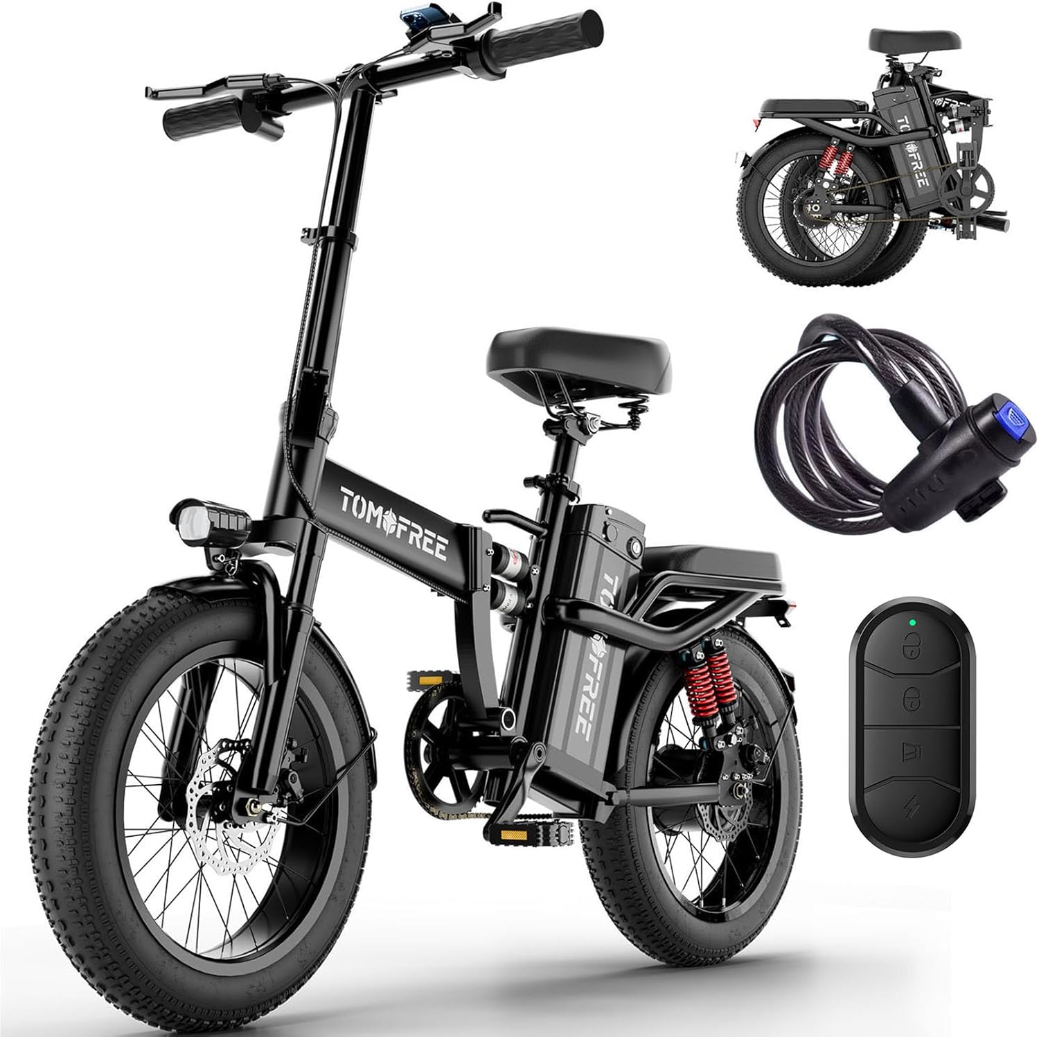 Tomofree Folding Electric Bike for Adults 30MPH 1200W EBike, 48V 20AH Removable Battery for Electric Bicycles, 40Miles Max Range, 10 Shock Absorbers