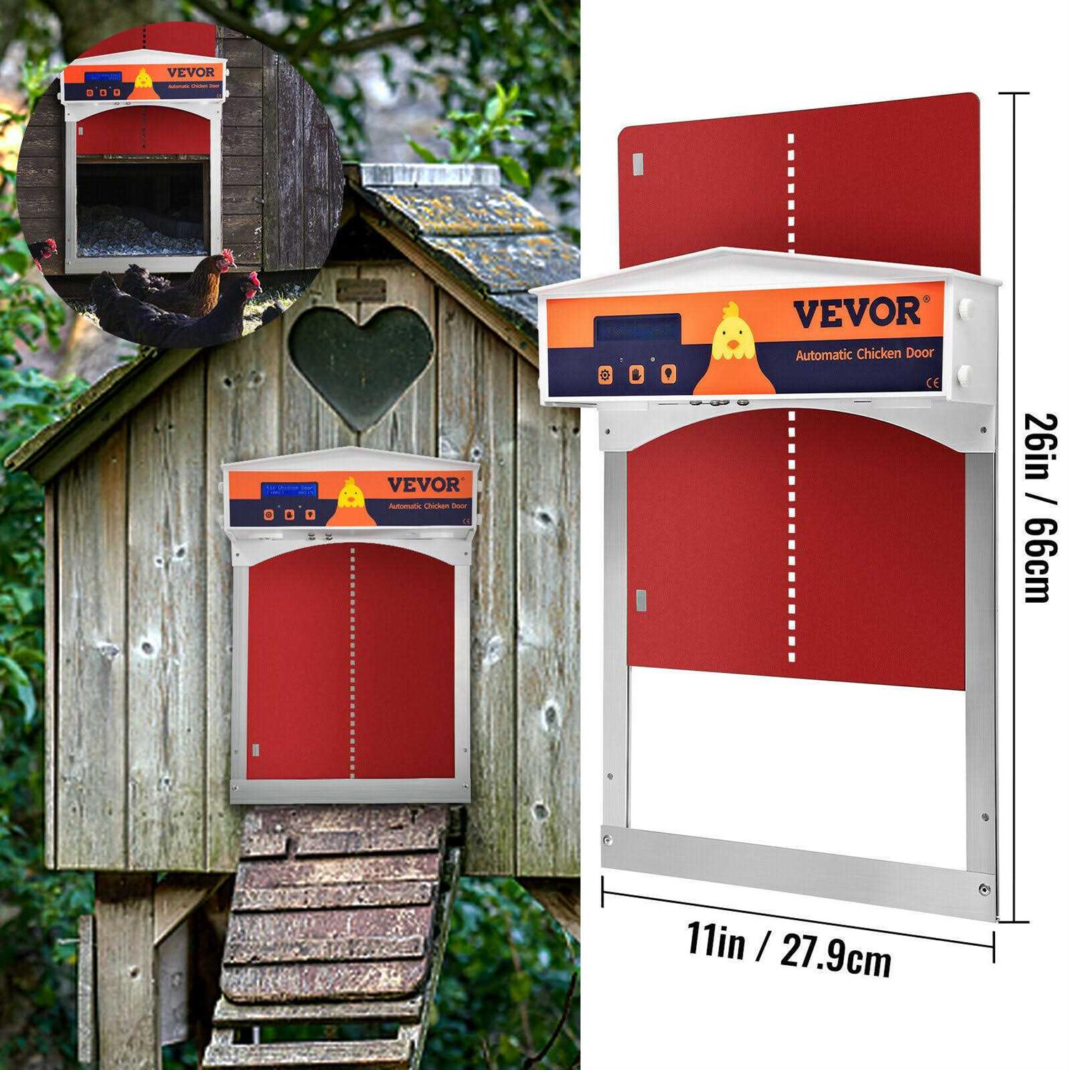 VEVOR Automatic Chicken Coop Door Chicken Door with Timer and Light Sensor Battery Powered Auto Door Opener of Full Aluminum Predator-Proof