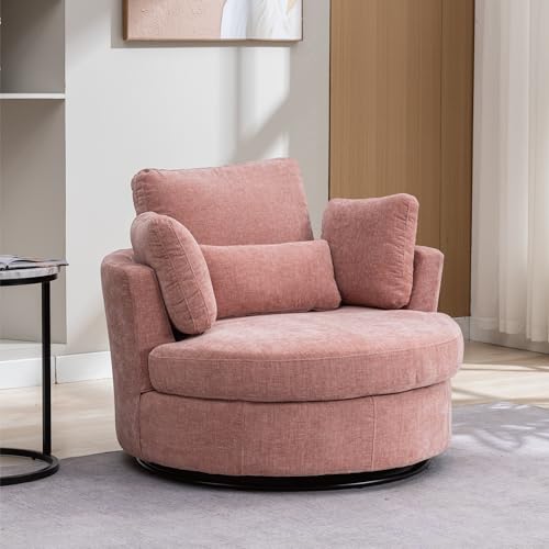 Chifee & Vingol 42.2" Oversized Swivel Accent Chair Round Barrel Chair,Chenille,Beige