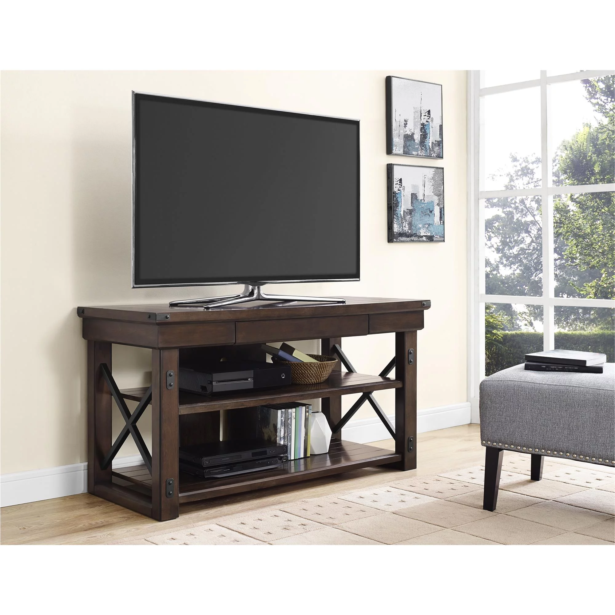 Ameriwood Home Wildwood Wood Veneer TV Stand for TVs up to 50" Wide, Espresso