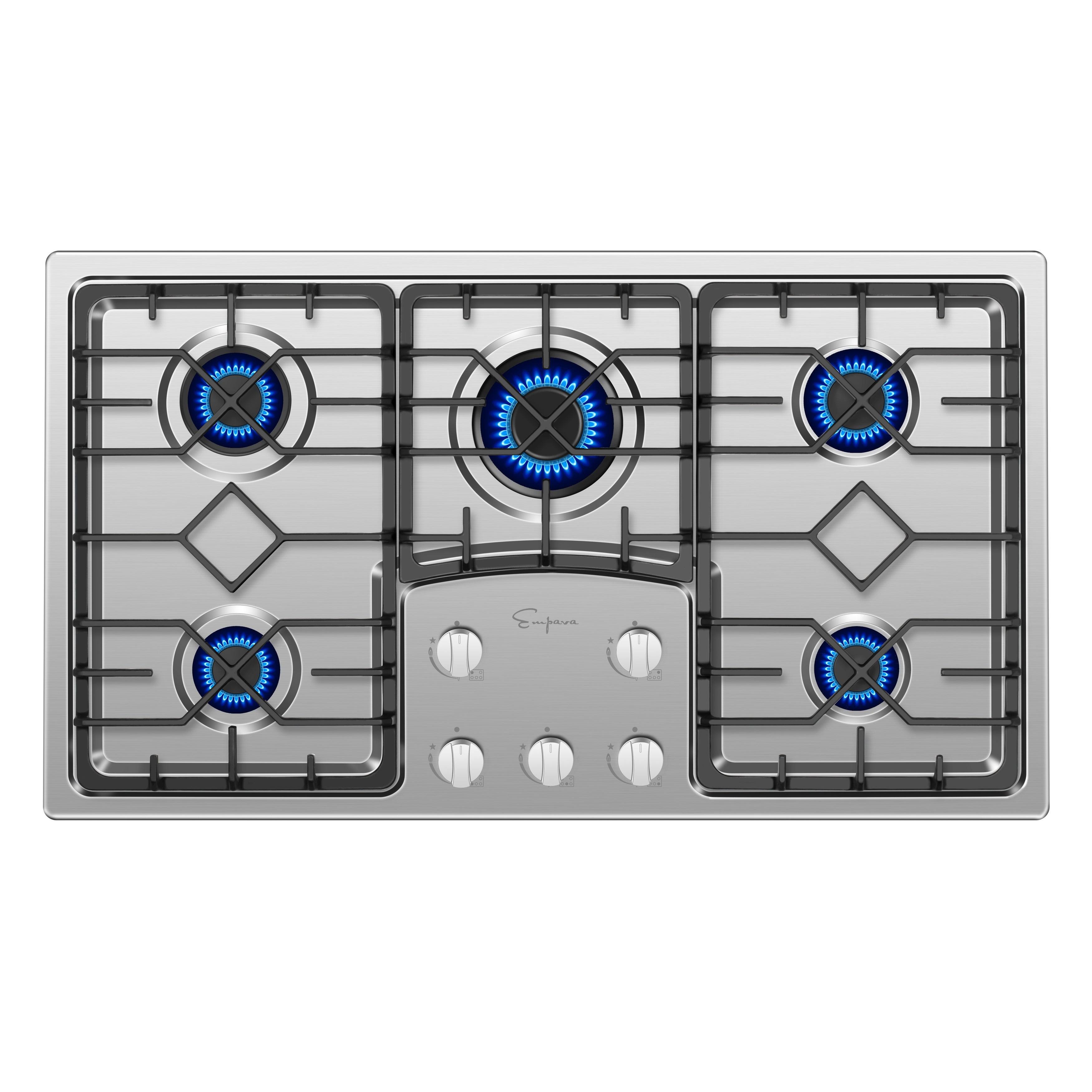Empava EMPV-36GC5B90S 36 GAS Cooktop with 5 Italy Sabaf Sealed Burners Continuous Cast Iron Grates and CSA Certified in Stainless Steel