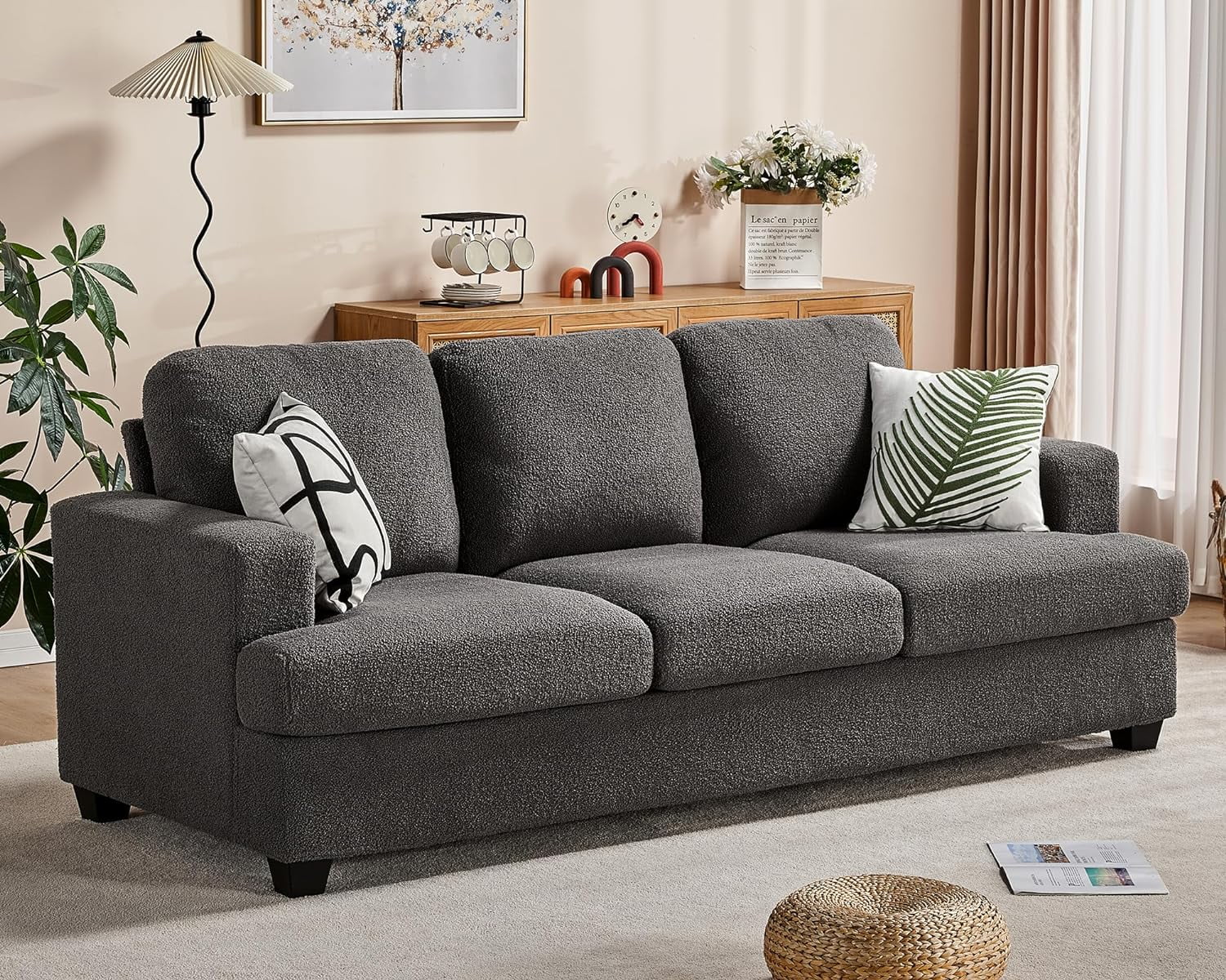 Papajet Sofa, 89 inch 3 Seater Modern Couches, Wide Comfy Couches for Living Room(Chenille, Grey)