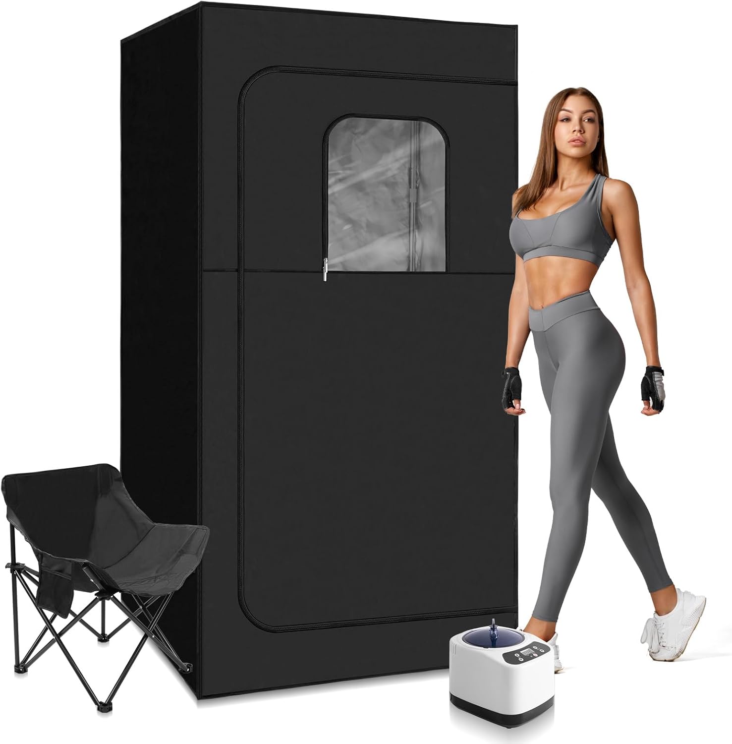 Portable Steam Sauna for Home Spa,Full Size Steam Room for Relaxation,600D Canvas Sauna Tent Personal Sauna Box with 3L &1000W Steamer,Foldable Chair