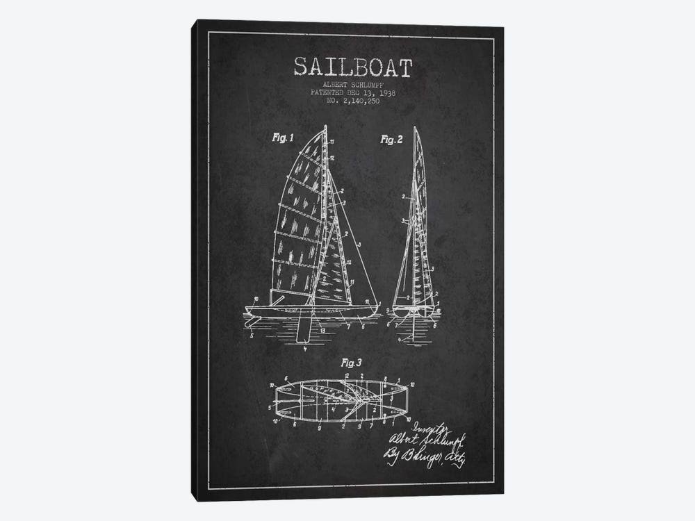 iCanvas Sailboat Charcoal Patent Blueprint Art by Aged Pixel Canvas Art Wall Decor ( transportation u003E by Water u003E Boats u