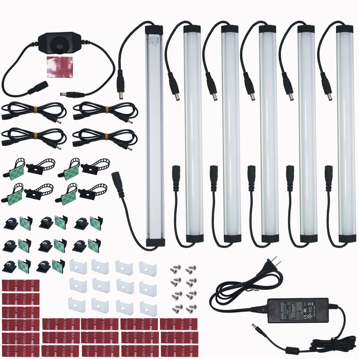 Litever Under Cabinet LED Lighting Kit Plug In,6 Pcs 12 Inches Cabinet Light Strips