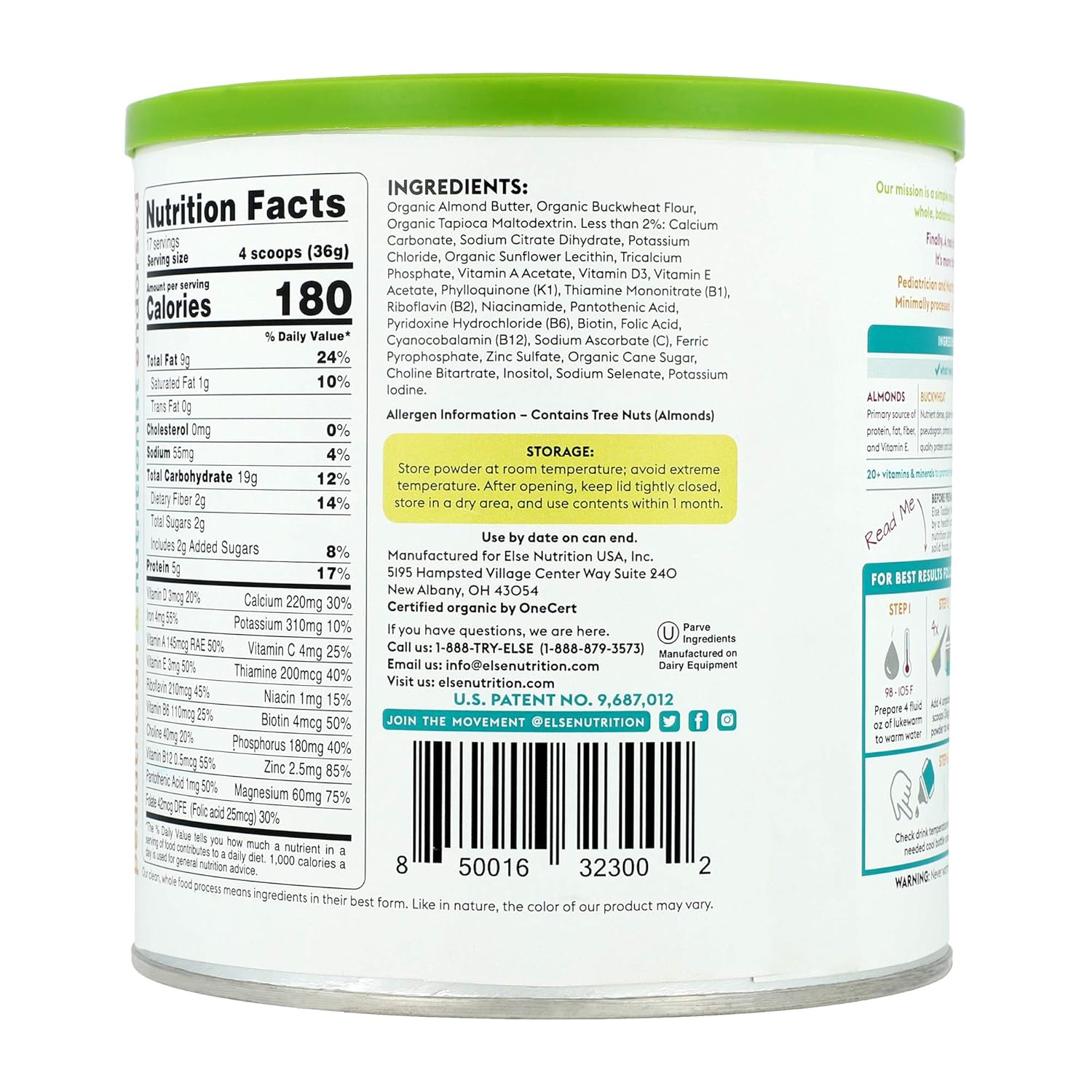 (4-Pack) Else Plant-Based Complete Nutrition Formula for Toddlers 12 mo.+, 22 Oz., Dairy-Free, Soy-Free, Corn-Syrup Free, Gluten-Free, Non-GMO