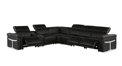 Riccardo 6-Piece Italian Leather Sectional Sofa with 3 Power Reclining Couch Seats, USB & Wireless Chargers, Headrests, Lumbar Support, Cup Holder