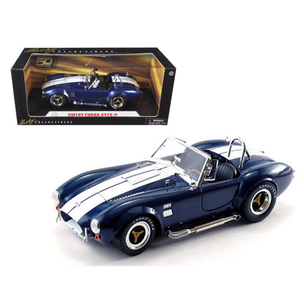 1965 Shelby Cobra 427 S/C Blue with Printed Carroll Shelby Signature 1/18 Diecast Model Car