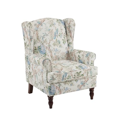 MELLCOM Floral Accent Chair, High Back Upholstered Armchair with Solid Legs, Leisure Single Sofa Chair for Living Room, Bedroom, Home Office