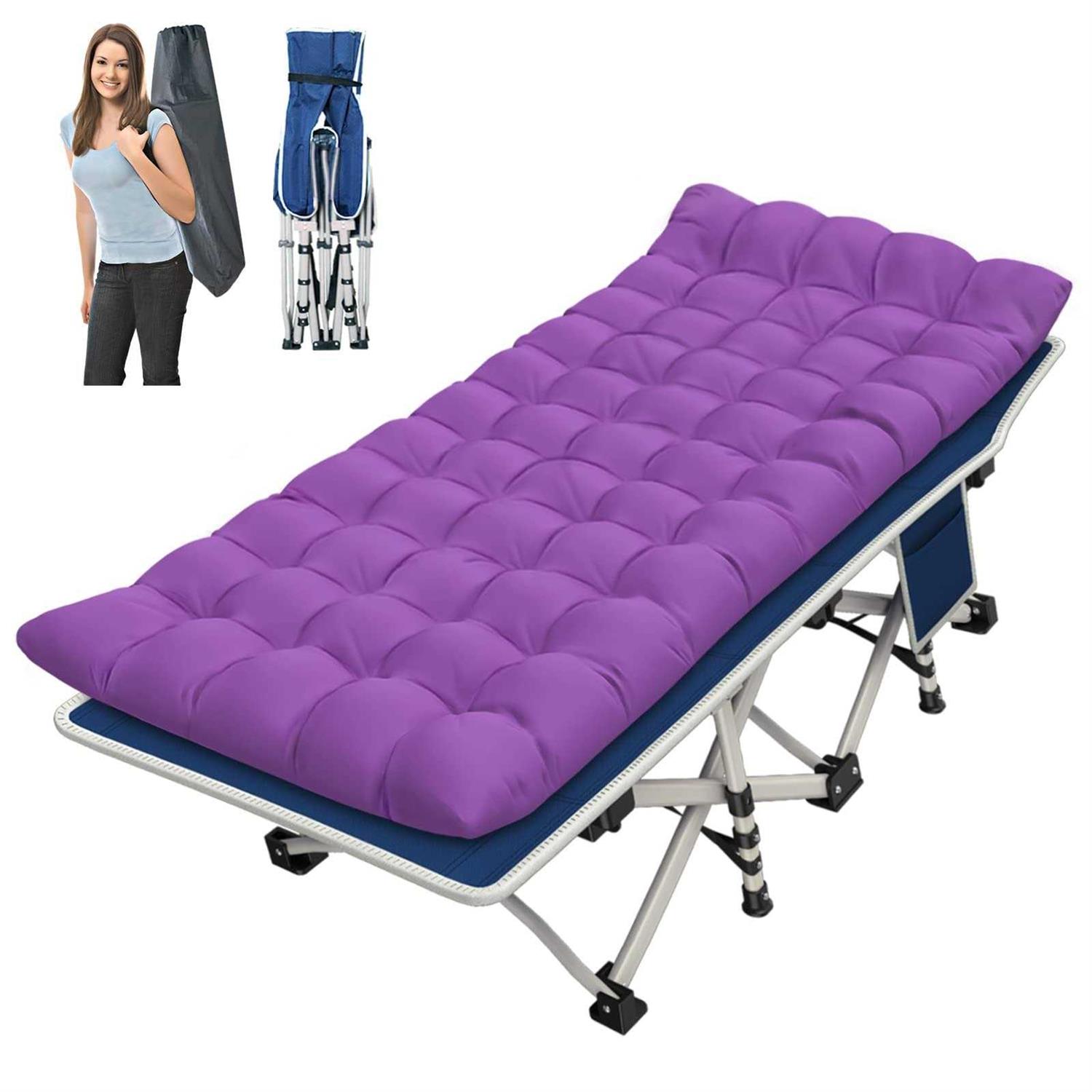 GETOVIN Cot Camping Cot with Comfortable Thick Pad Cots for Sleeping Heavy Duty Camping Bed Folding Cot Double Layer Oxford