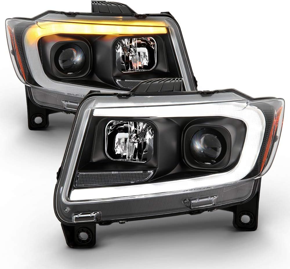 ACANII - For 2011-2013 Jeep Grand Cherokee Black Switchback LED DRL Sequential Signal Projector Headlights Headlamps Set