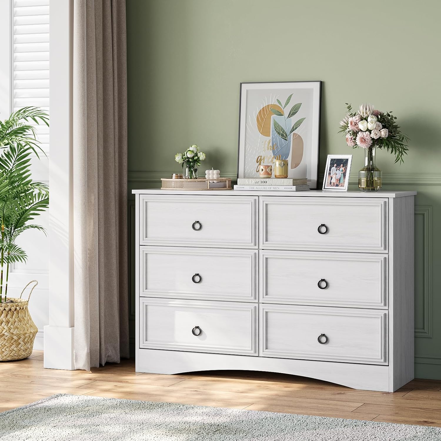 Modern 6 Drawer Dresser, Dressers for Bedroom, Large Chest of Drawers Closet Organizers and Storage Clothes - Easy Pull Handle