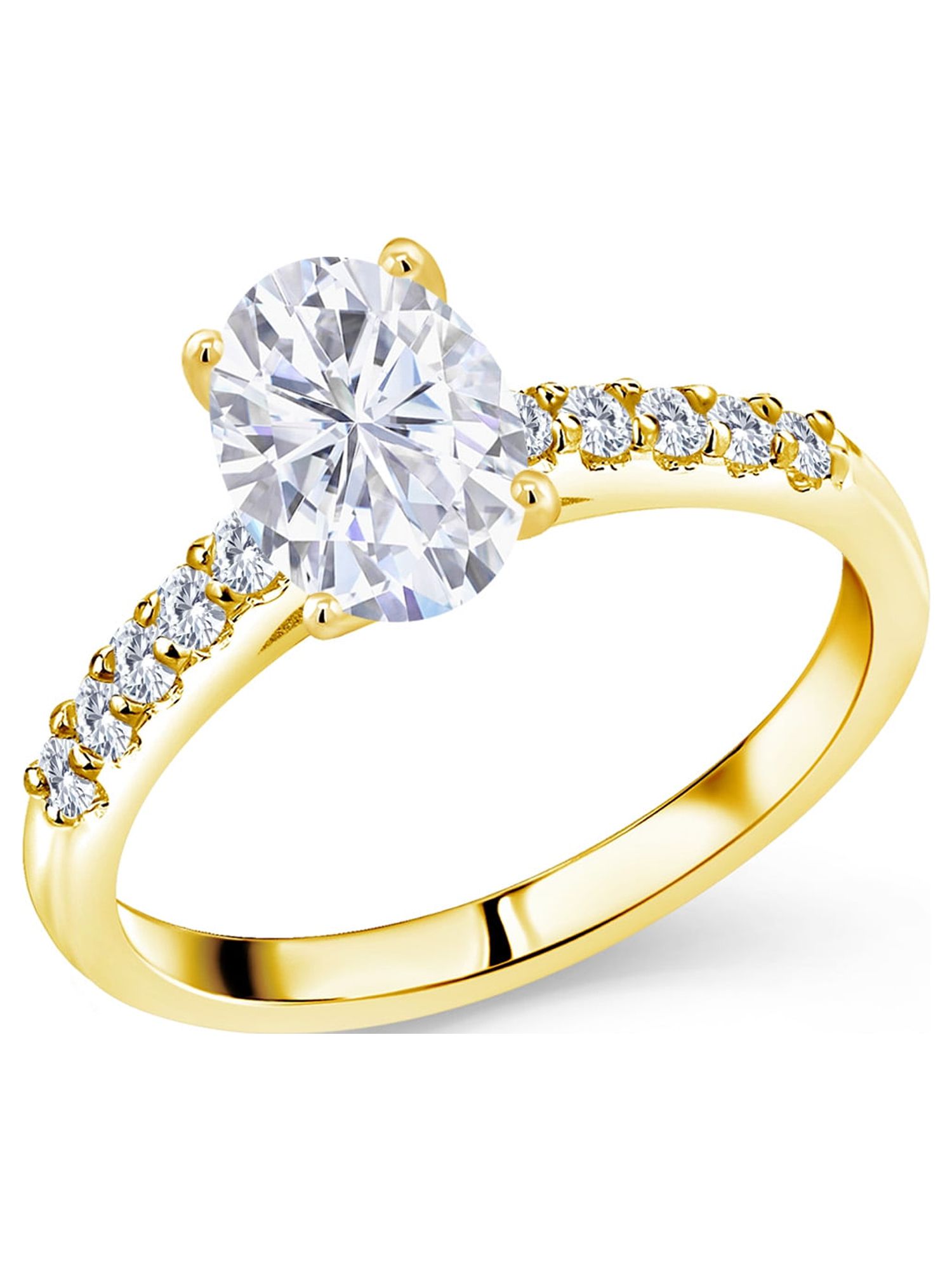 Gem Stone King 10K Yellow Gold G/H Lab Grown Diamond Ring Set with Oval Moissanite (2.30 Cttw)
