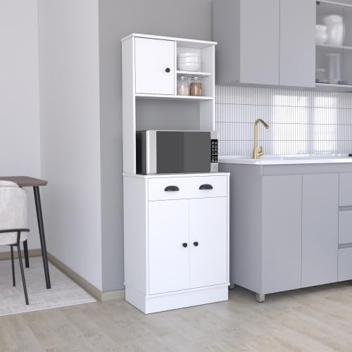 Wekity Microwave Storage Stand with 3-Doors and Drawer