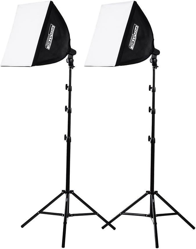 Fovitec 2-Light High-Power Fluorescent Studio Lighting Kit, 20"x20" Quick Setup Softboxes, 105W Bulbs & Light Stands for Portraits, Product Photos