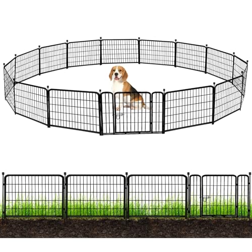 ADAVIN Tall Garden Fence with Gate, 48 in(H) 8 Panels Heavy Duty Iron Metal Animal Barrier Fence, Indoor Dog Playpen, Temporary Fencing