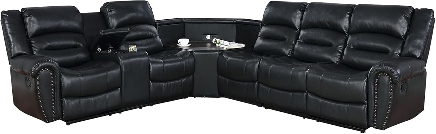 Nathaniel Home Couch Set Reclining sectional Sofa, Jet Black