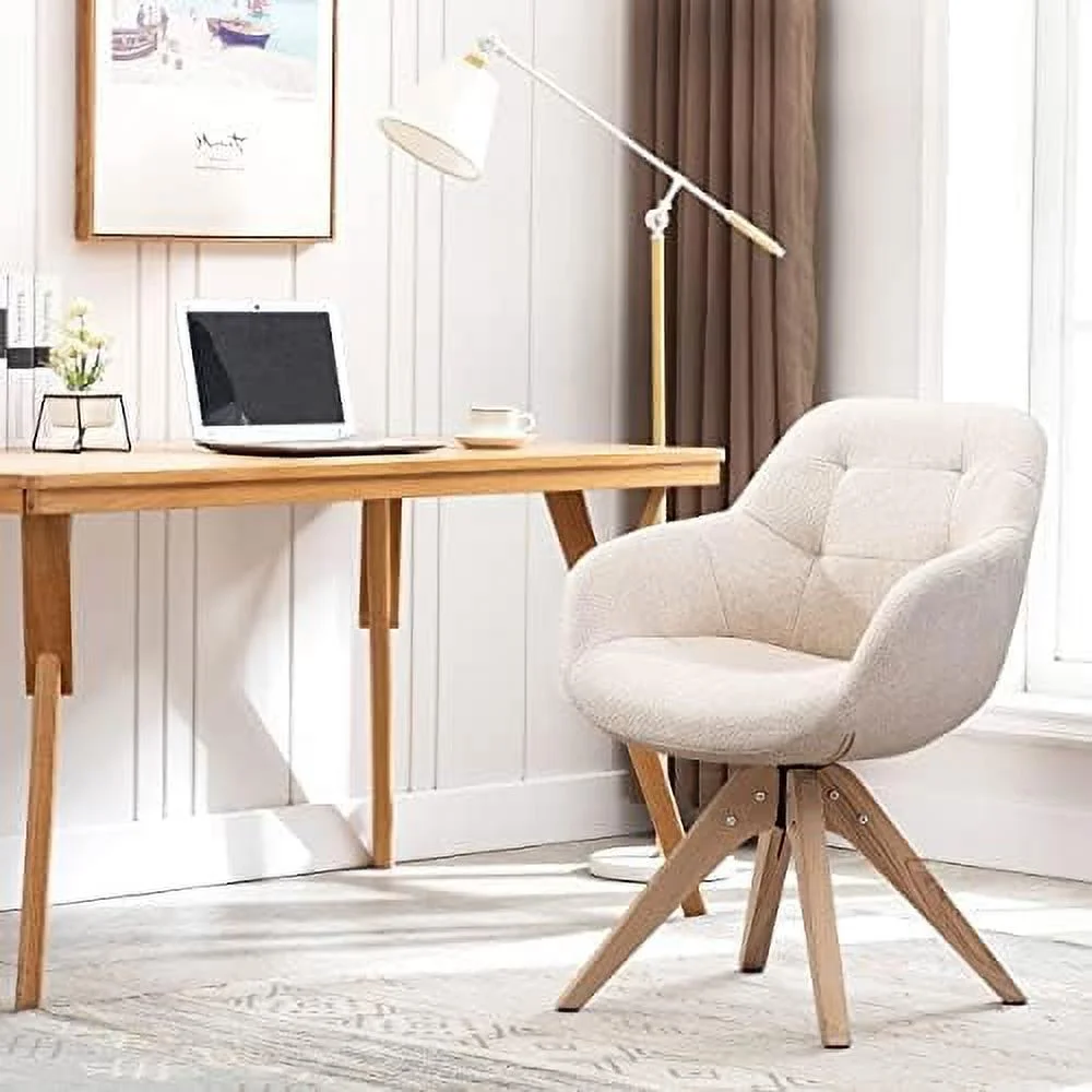 xrboomlife Mid Century Modern Swivel Armchair  Contemporary Fabric Accent Chair  Home Office Desk Chair No Wheels  Dining Chair Tufted Back with