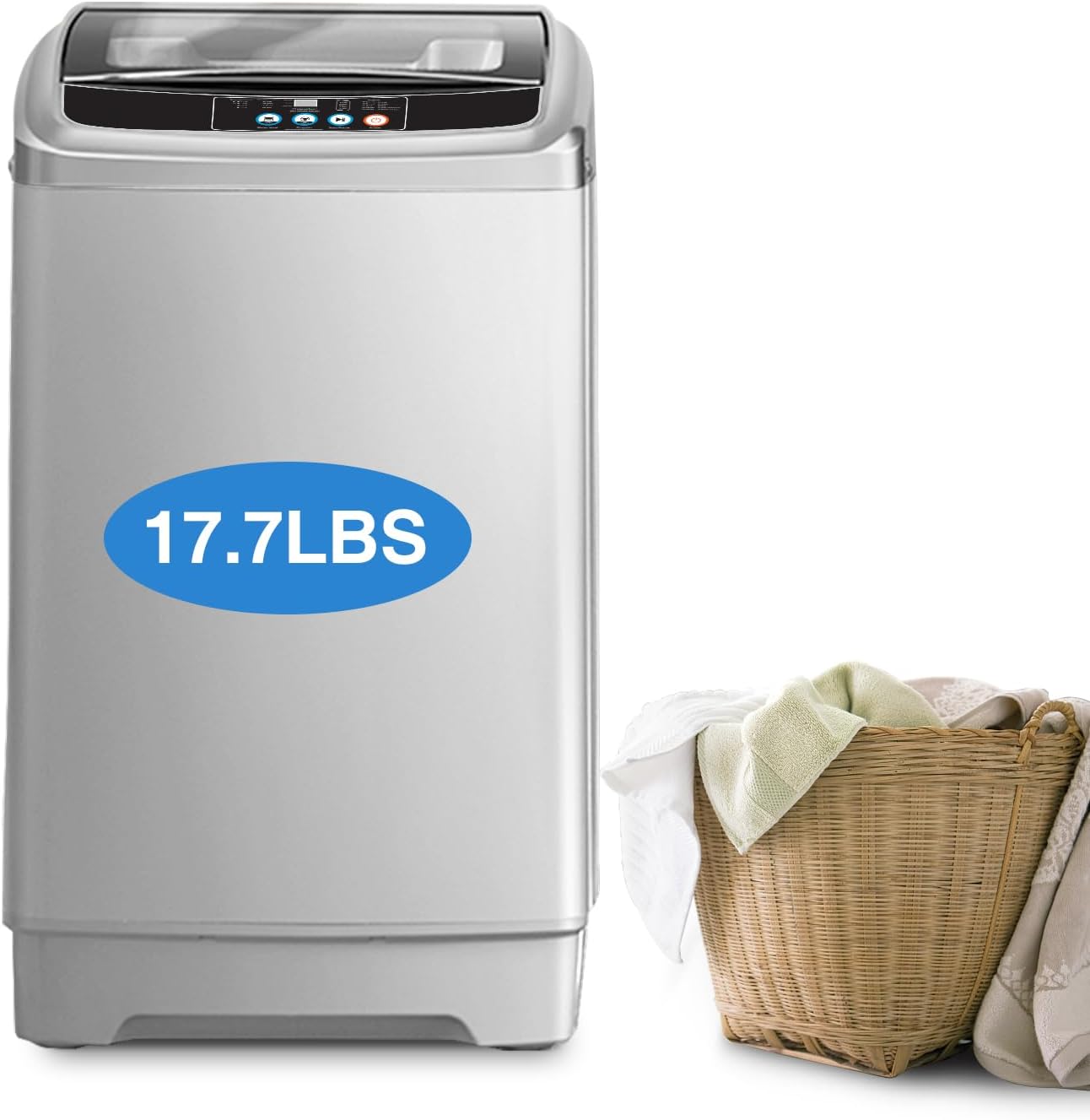Full-automatic Washing Machine, Top Load Apartment Washer with 10 Wash Promgrams and 8 Water Levels, 17.7 lbs Portable Washing Machine