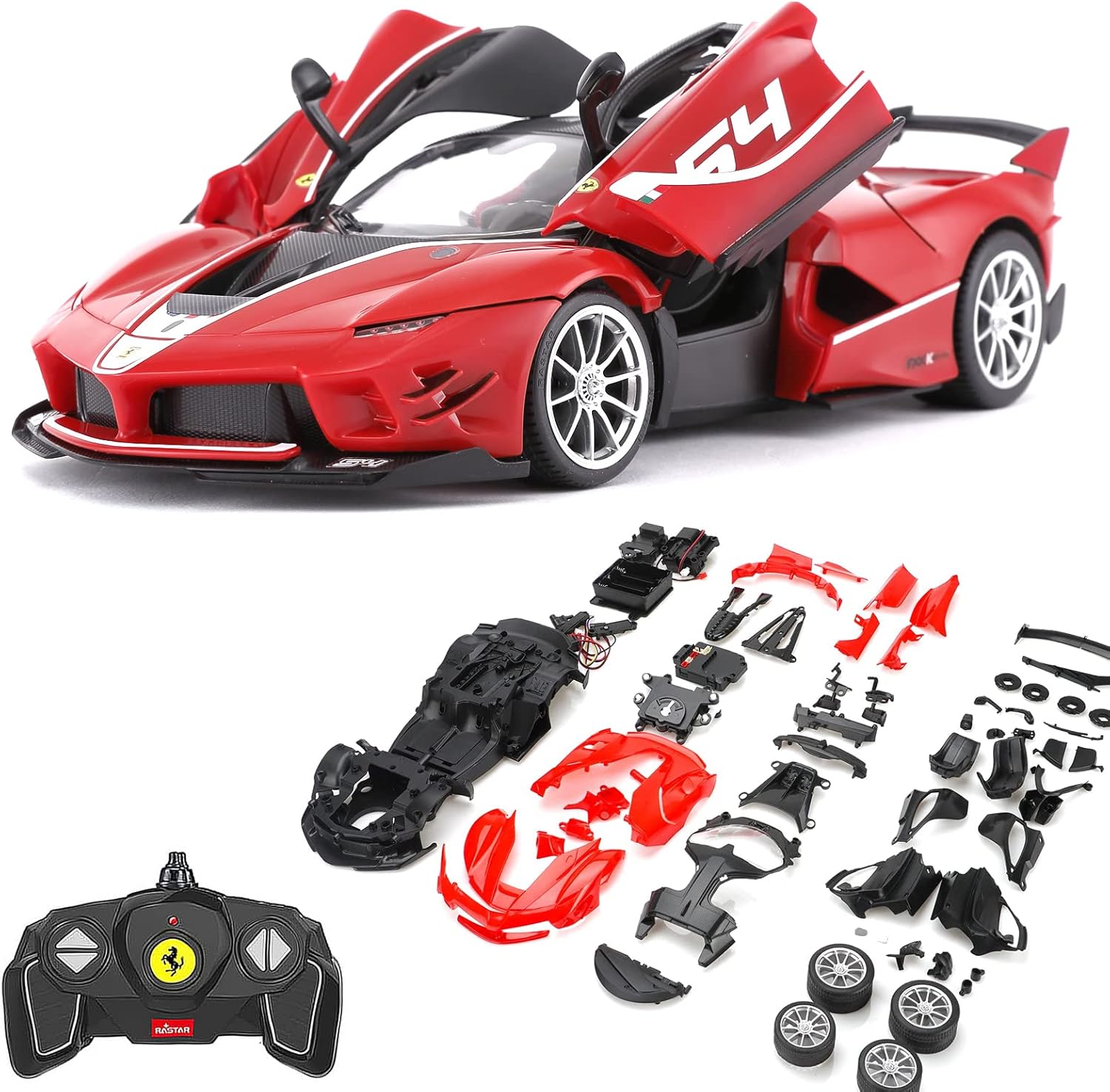 RASTAR 92PCs Ferrari FXXK EVO DIY Model Car Kits to Build for Kids & Adults, Build Your Own Officially Licensed 1:18 RC Car with Remote