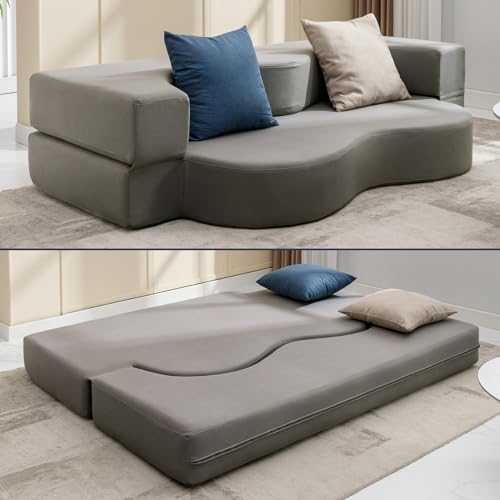 Mjkone Queen Size Floding Sofa Bed, Floor Sofa Bed with Memory Foam, Upholstered Convertible Couch Bed
