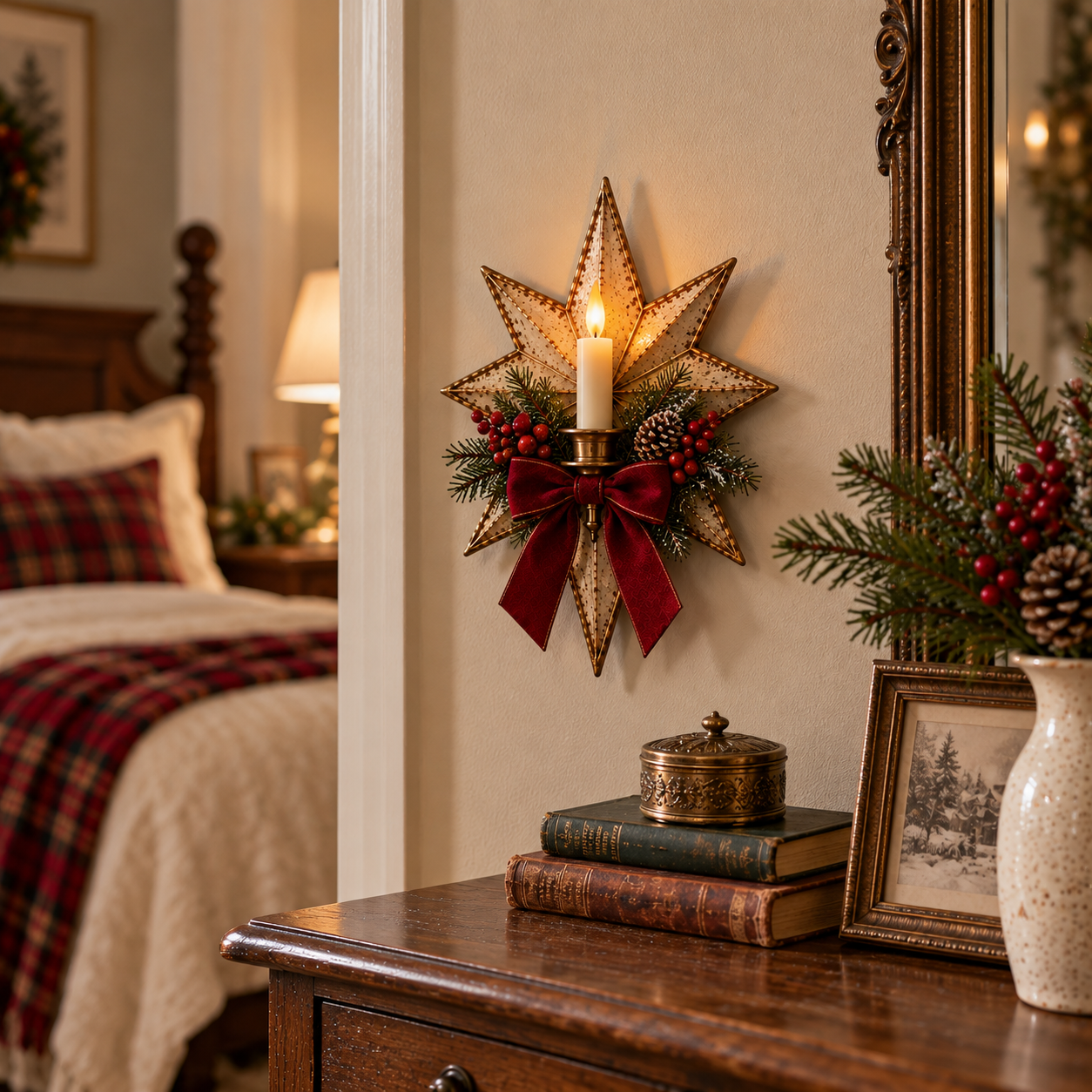 Vintage Gold Star Christmas Wall Candle Holder
