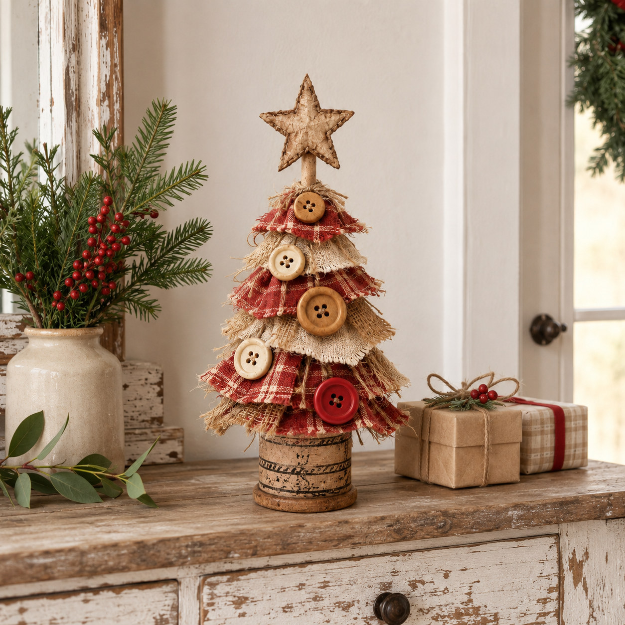 Rustic-style fabric Christmas tree tabletop ornament