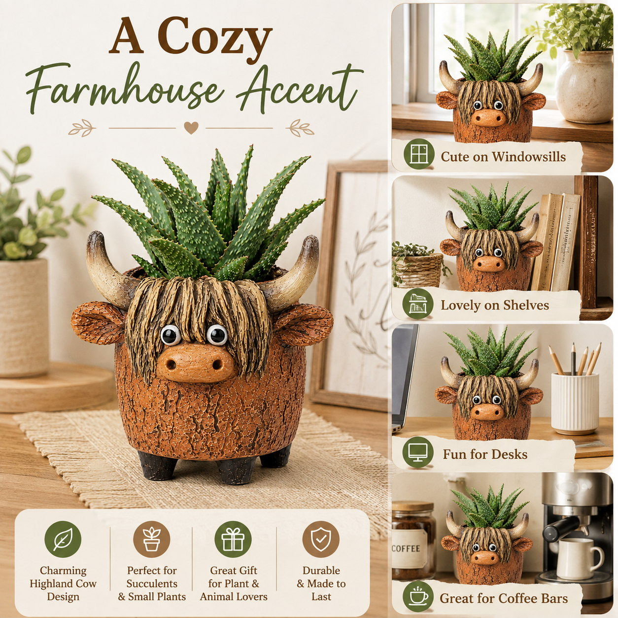 Whimsical Highland Cow Planter