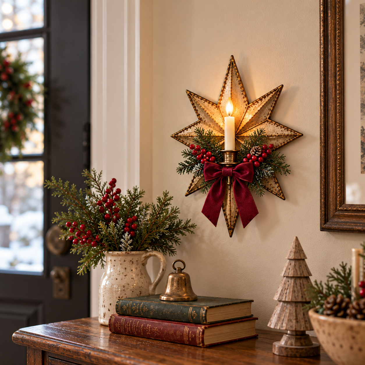 Vintage Gold Star Christmas Wall Candle Holder