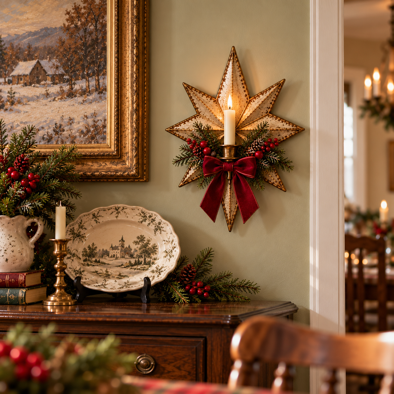 Vintage Gold Star Christmas Wall Candle Holder