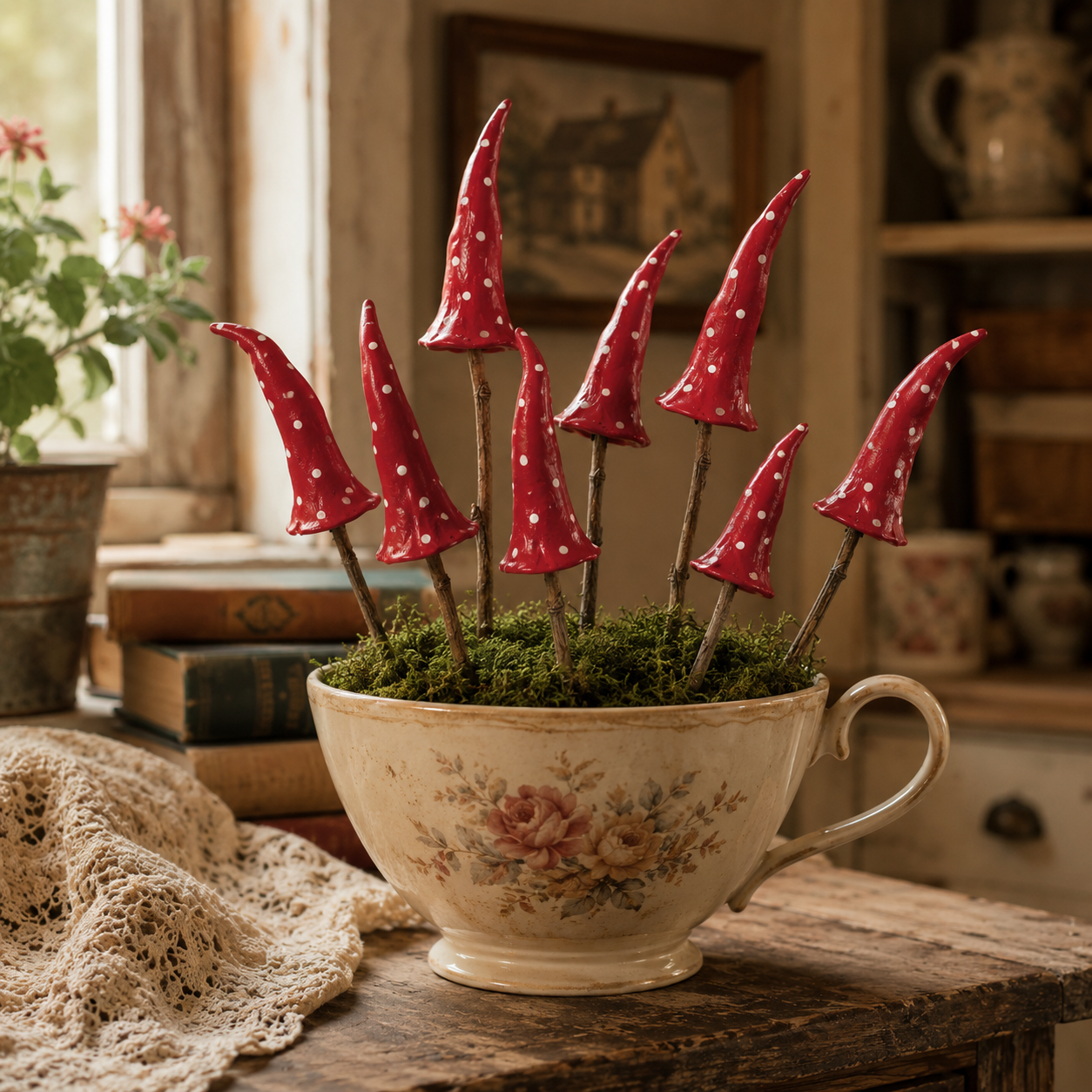 Whimsical Red Mushroom Garden Stake