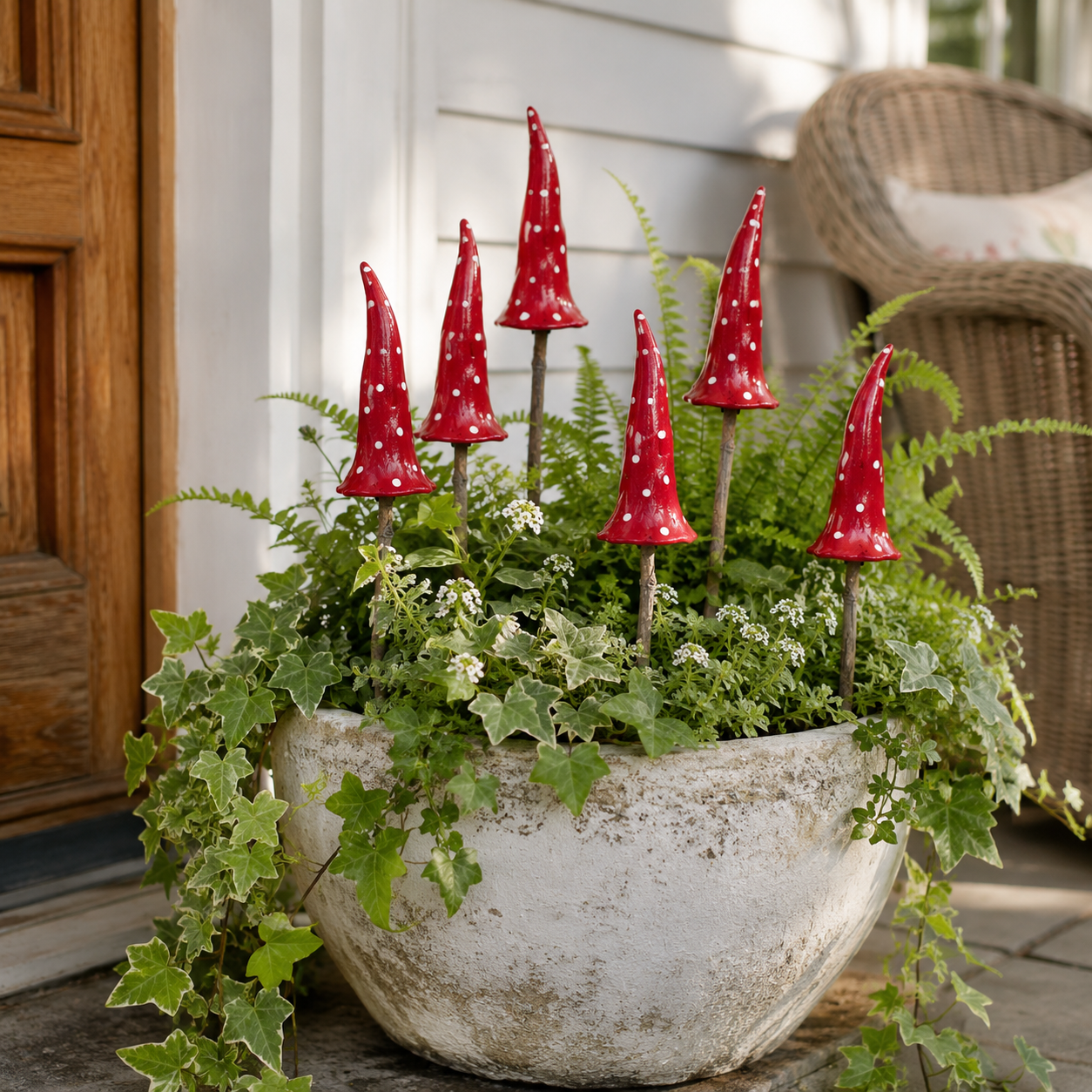 Whimsical Red Mushroom Garden Stake