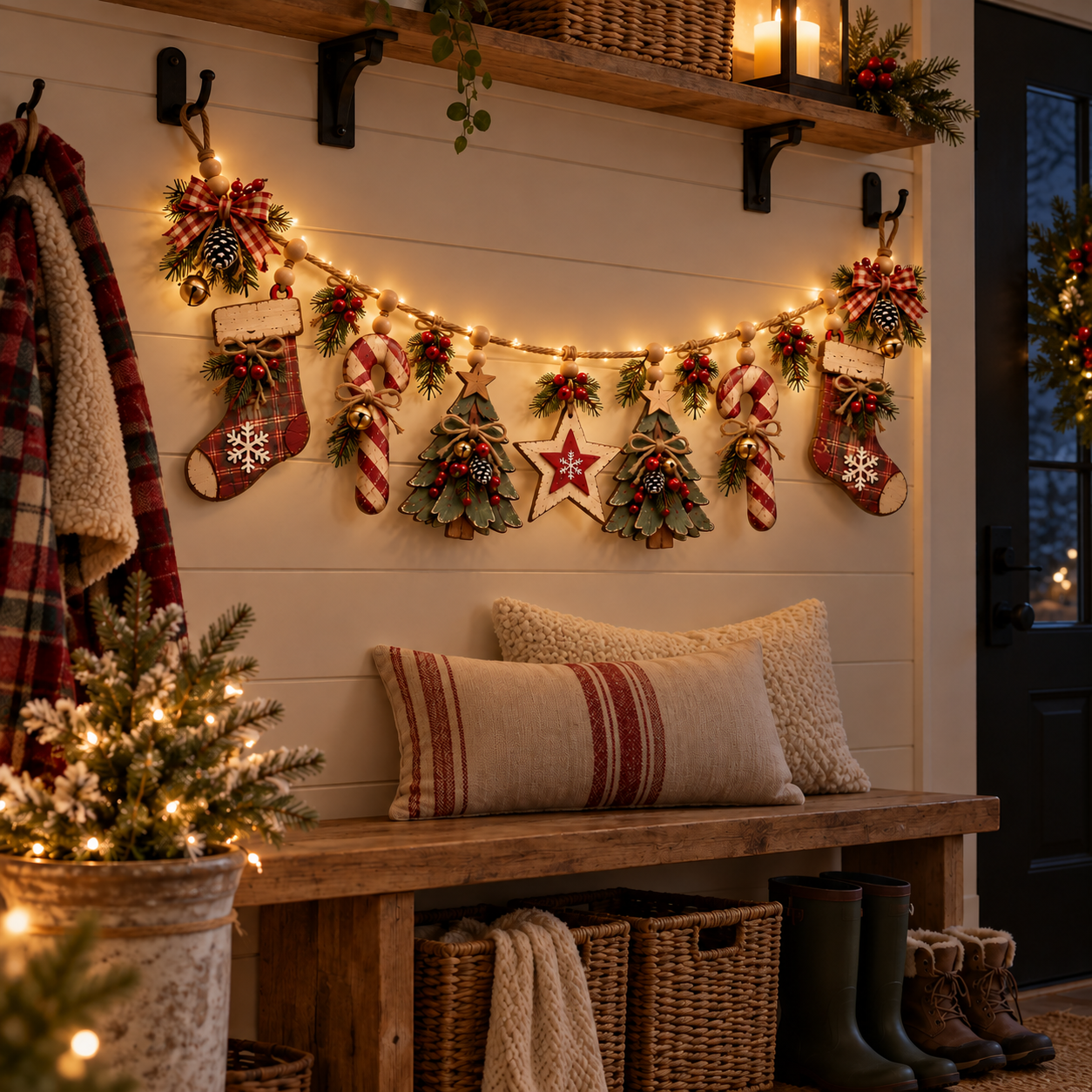 Vintage Lighted Wooden Christmas Heirloom Garland