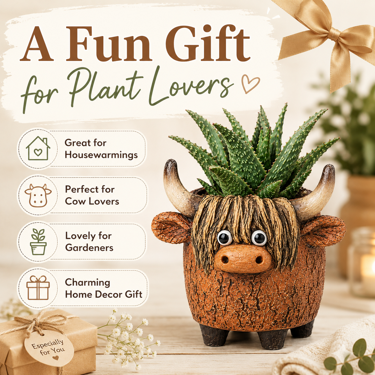 Whimsical Highland Cow Planter