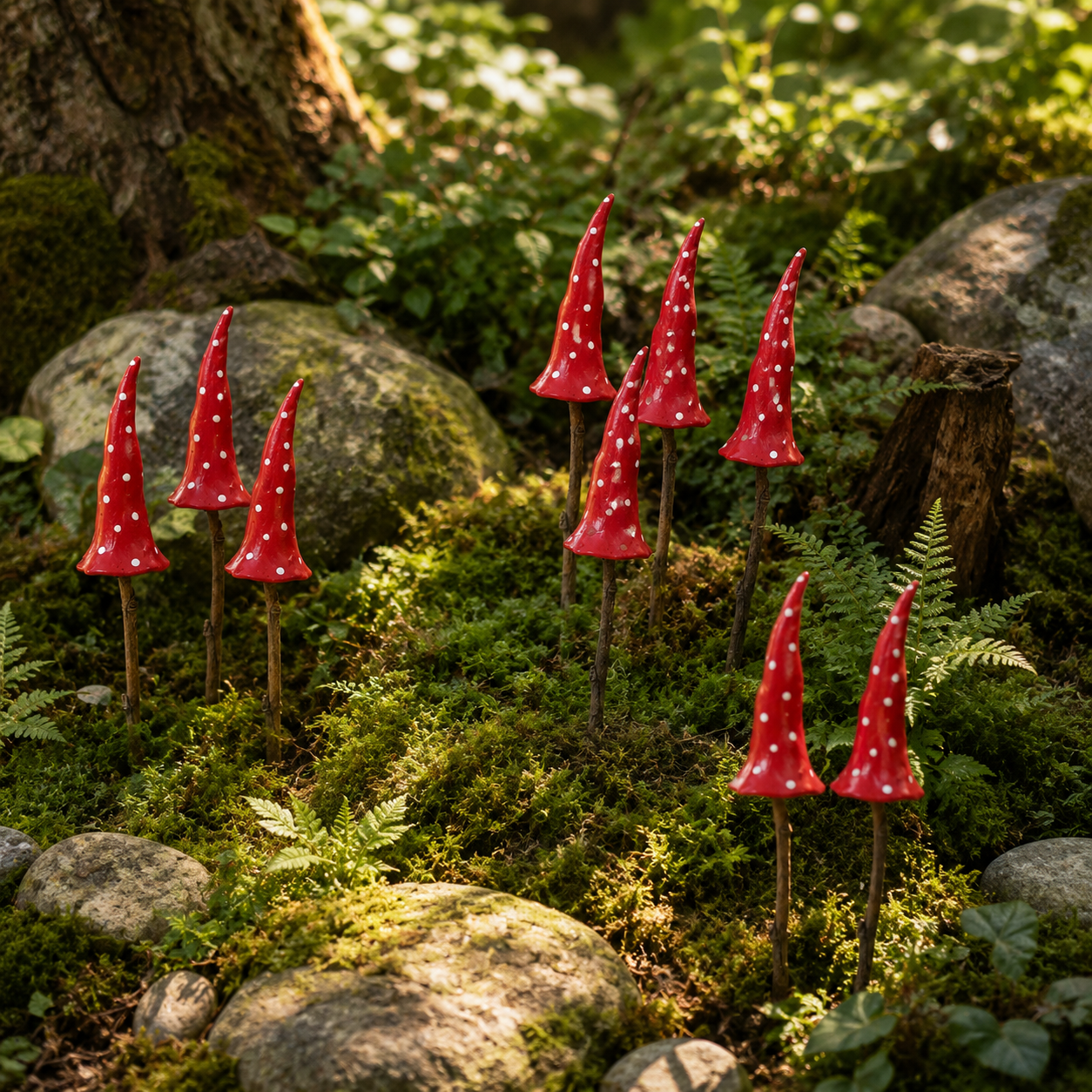 Whimsical Red Mushroom Garden Stake