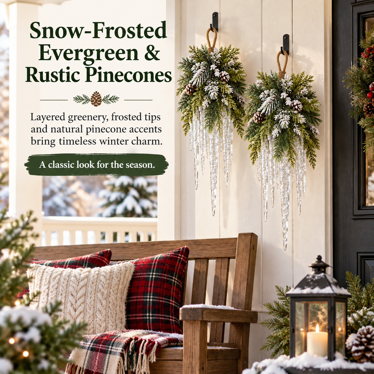 Lighted icicle hanging decor at night