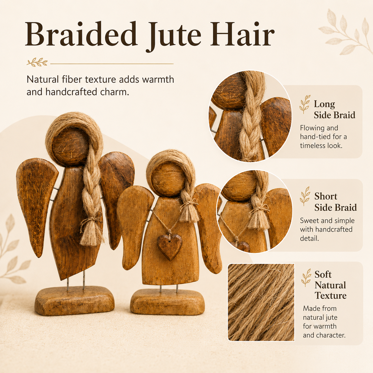 Rustic Wooden Angel Figurines Set of 2