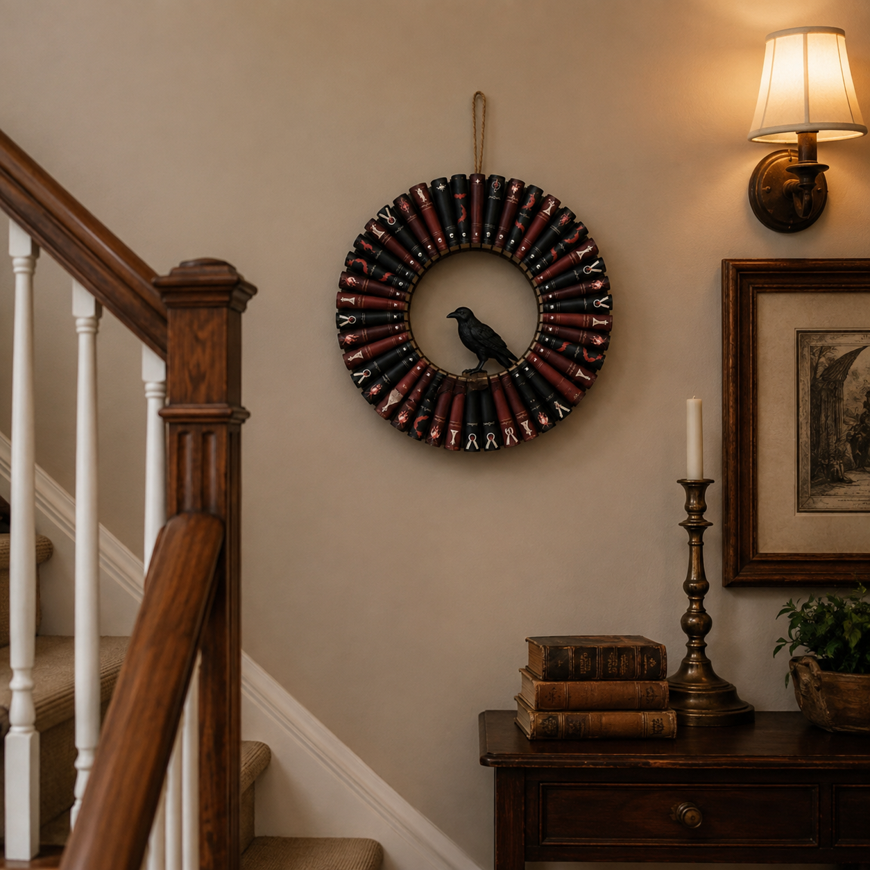 Gothic Raven Book Wreath for Wall Decor
