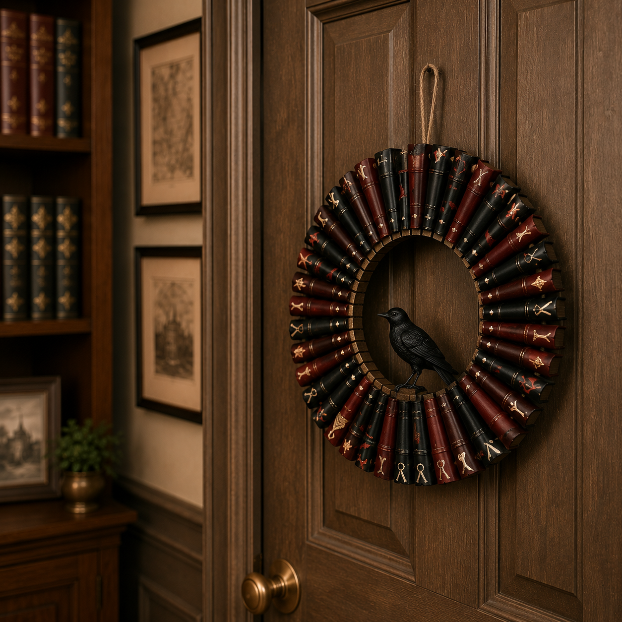 Gothic Raven Book Wreath for Wall Decor