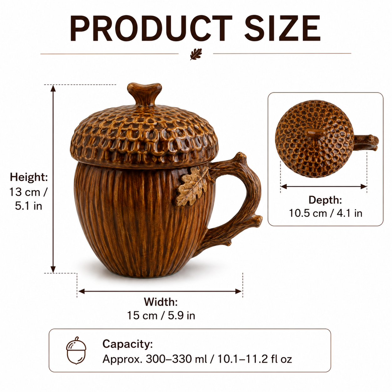 Acorn Lidded Mug with Oak Leaf & Branch Handle
