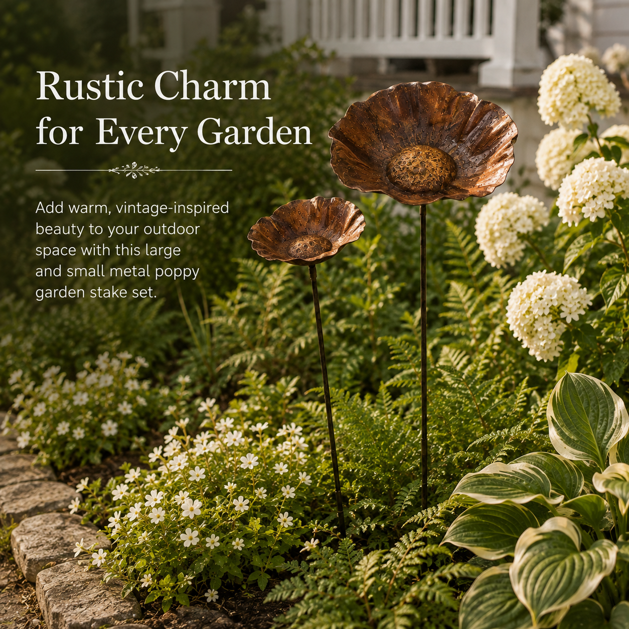 Vintage Metal Poppy Flower Stems, Set of 2