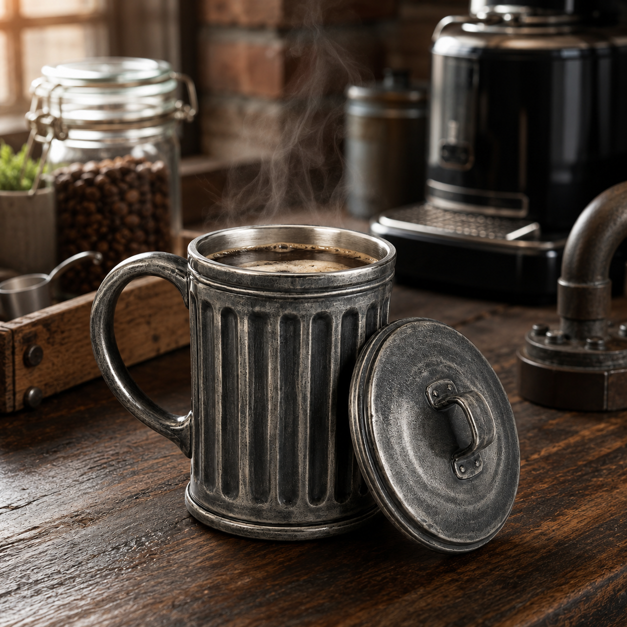 Vintage Trash Can Mug with Lid